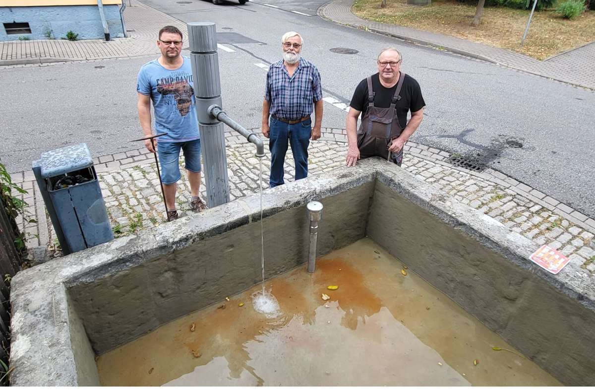 Freuen sich über den erfolgreichen Abschluss der Sonnebrunnen-Sanierung (von links): Torsten Nachreiner , Detlef Riske und Dietmar Lampert. Foto: /Ralph W. Meyer
