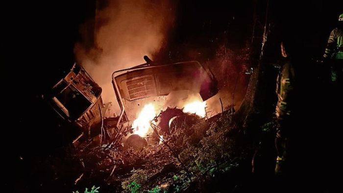 Holzerntemaschine explodiert und ausgebrannt - 500.000 Euro Schaden