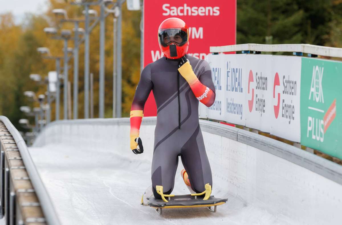 Gelernter Wintersportler: Justin Schmidt bei der Deutschen Skeleton-Meisterschaft 2021 in  Altenberg. Foto: Imago/Foto2press/Steffen Prößdorf