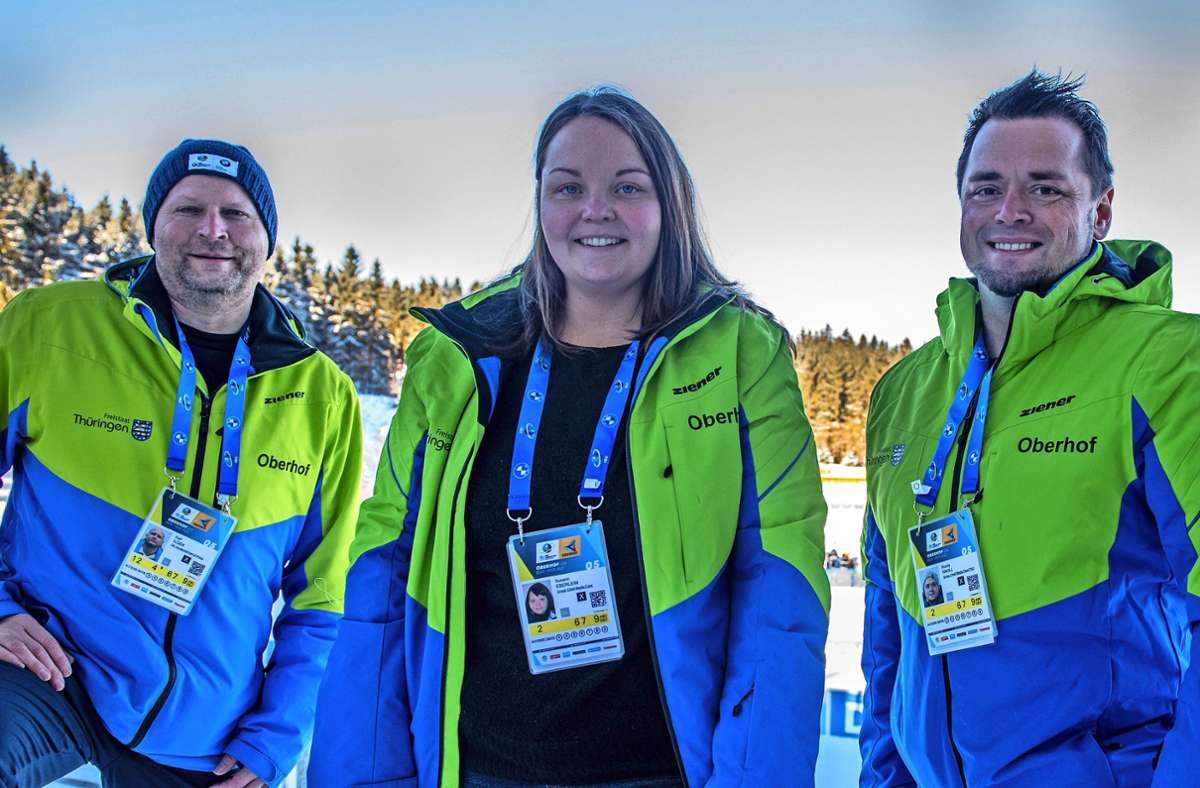 Das neu aufgestellte  Medienteam Ralf Ilgen, Susann Eberlein und Ronny  Knoll für den Biathlon-Weltcup und die anstehende Weltmeisterschaft im kommenden Jahr. Foto: Gerhard König