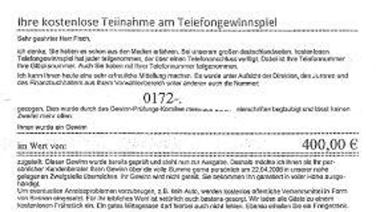Ilmenau: Polizei warnt vor dubiosem Telefongewinnspiel