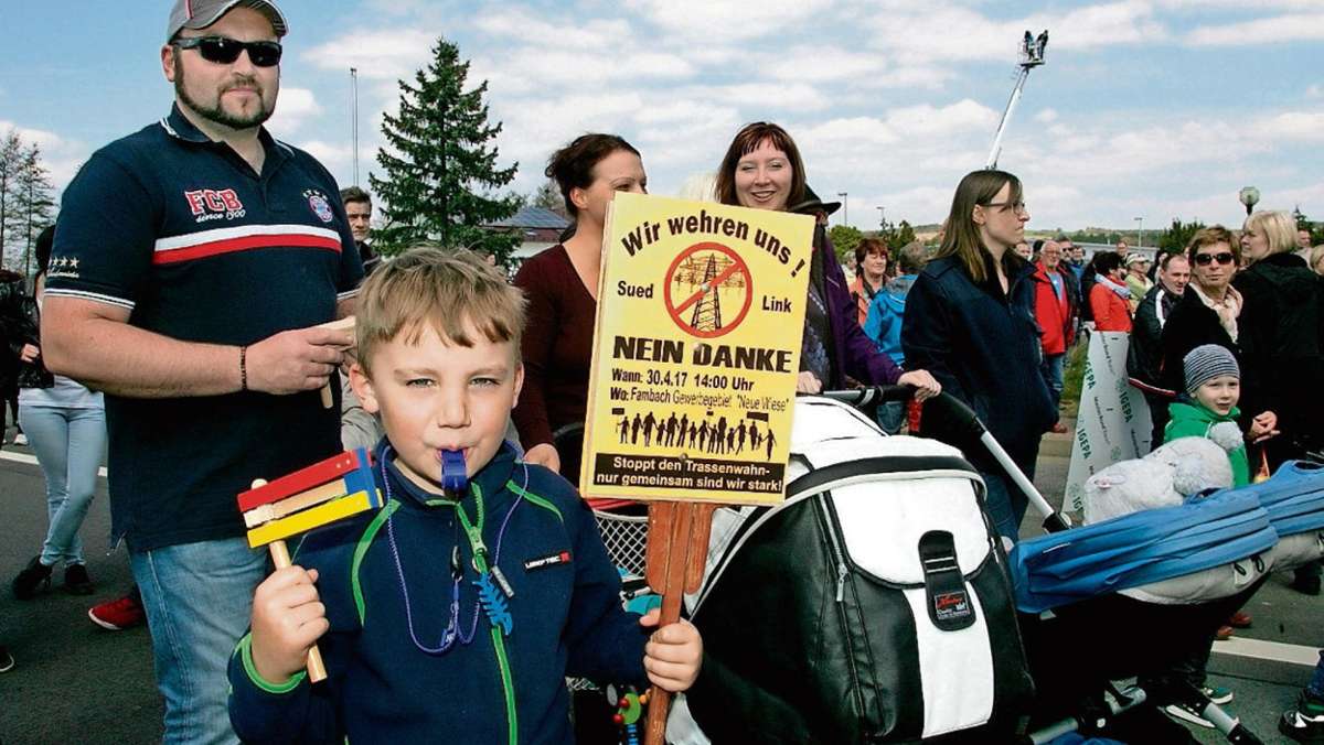 Meiningen: Südlink-Gegner protestieren entlang der geplanten Trasse