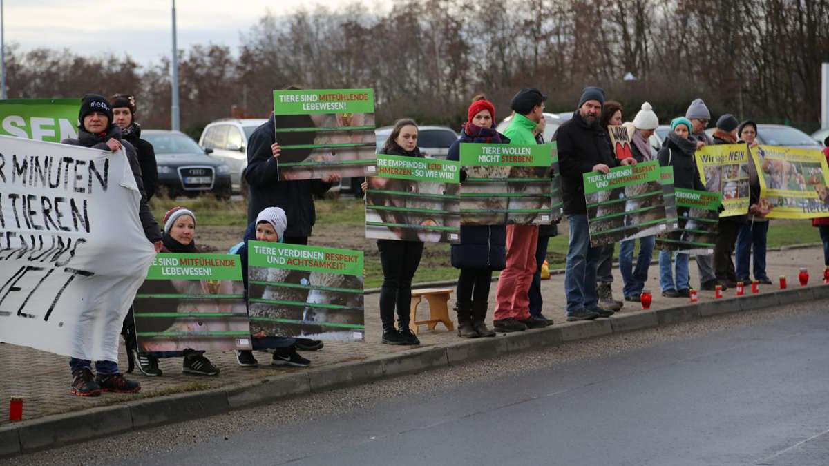 Thüringen: Demo vor Schlachthof: Tierschutz-Aktivisten verabschieden sich von Schweinen