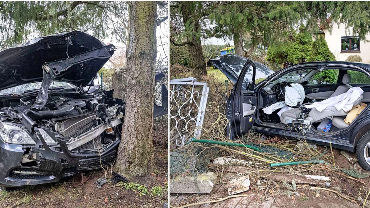 Unfall im Wartburgkreis: Tor durchbrochen und gegen Baum gekracht