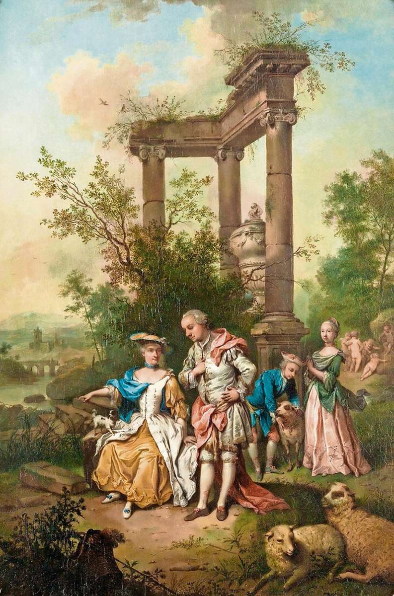 Johann Conrad Seekatz: Familie Goethe in Schäfertracht (1762). Foto: Burzik/KSW Quelle: Unbekannt