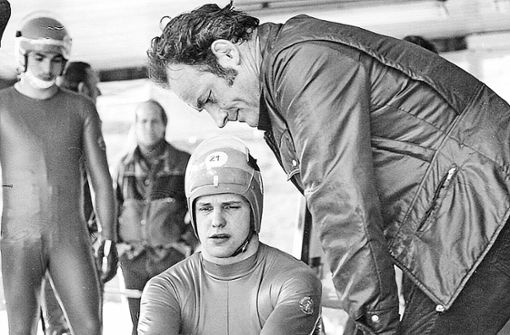 Oberhof 1981: Bernhard Glass  mit seinem Trainer Gottfried Legler. Foto:  