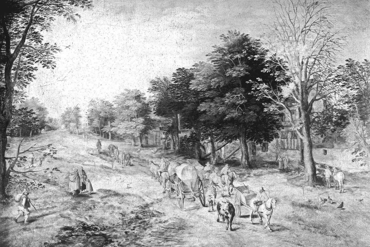 Eines der Originale: das Gemälde "Landstraße mit Bauernwagen und Kühen" von Jan Brueghel d. Ä. (1568-1625).