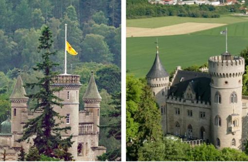Links: Über Schloss Balmoral in Schottland, dem Lieblingsschloss von Elizabeth II.,  weht die Fahne derzeit auf halbmast. Nun wird gemutmaßt, dass  Balmoral ein Nachbau von  Schloss Landsberg bei Meiningen (rechts)  sein könnte? Foto: dpa//Owen Humphreys und Michael Reichel