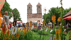 Gartenfestival mit Entenküken im Blumenmeer
