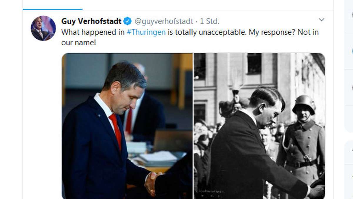 Thüringen: Verhofstadt twittert Bilder Höcke/Kemmerich und Hitler/von Hindenburg